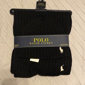 Polo by Ralph Lauren Black Hat and Scarf Set